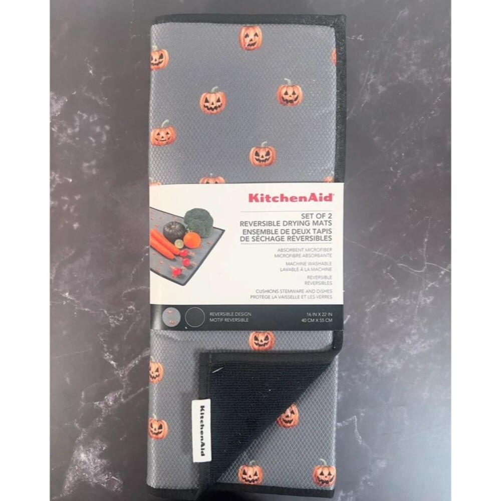 KitchenAid Halloween Pumpkin Reversible Drying Mats Set of 2 16x22 NEW